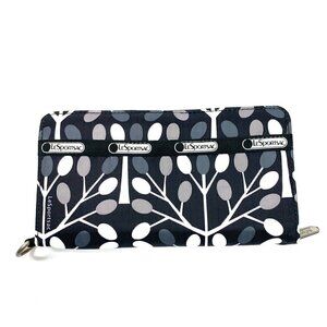 Le Sport Sac Large 3/4 Zip Bifold Canvas Wallet Black & White  Print 8" x 4.5"